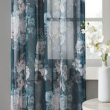 Madison Park Simone Transitional Printed Floral Rod Pocket and Back Tab Voile Sheer Curtain MP40-6623 Navy