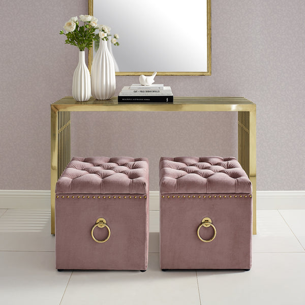 Homeroots 18" Blush Velvet And Black Tufted Storage Blush,Gold,Velvet  490683