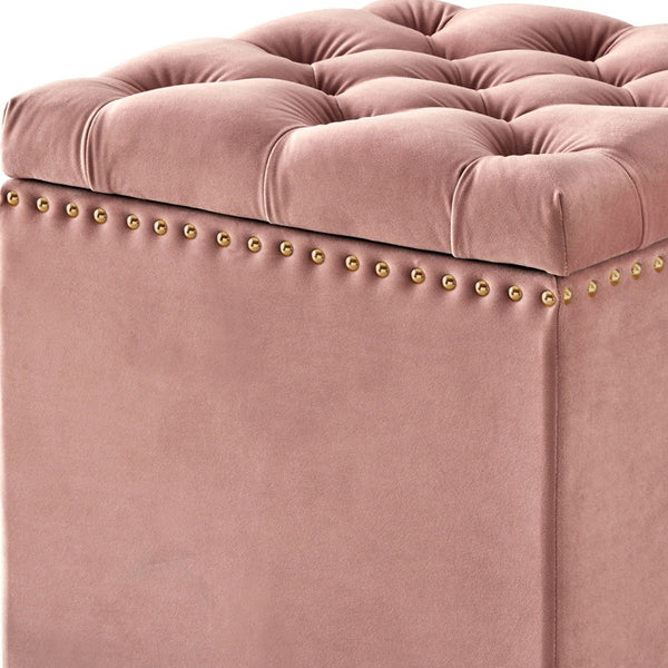 Homeroots 18" Blush Velvet And Black Tufted Storage Blush,Gold,Velvet  490683