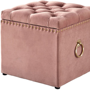 Homeroots 18" Blush Velvet And Black Tufted Storage Blush,Gold,Velvet  490683
