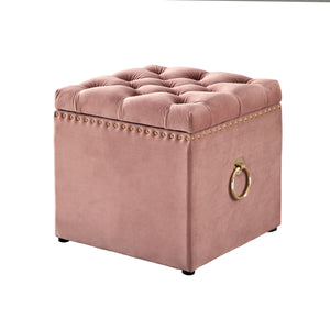 Homeroots 18" Blush Velvet And Black Tufted Storage Blush,Gold,Velvet  490683