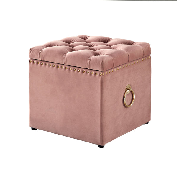 Homeroots 18" Blush Velvet And Black Tufted Storage Blush,Gold,Velvet  490683