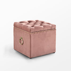 Homeroots 18" Blush Velvet And Black Tufted Storage Blush,Gold,Velvet  490683