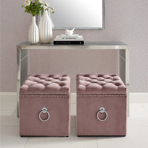 Homeroots 18" Blush Velvet And Black Tufted Storage Blush,Chrome,Velvet  490684