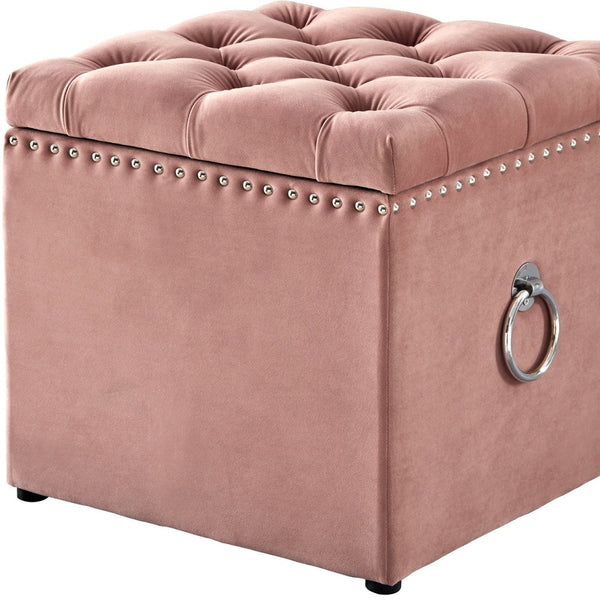 Homeroots 18" Blush Velvet And Black Tufted Storage Blush,Chrome,Velvet  490684