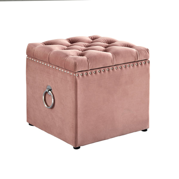 Homeroots 18" Blush Velvet And Black Tufted Storage Blush,Chrome,Velvet  490684