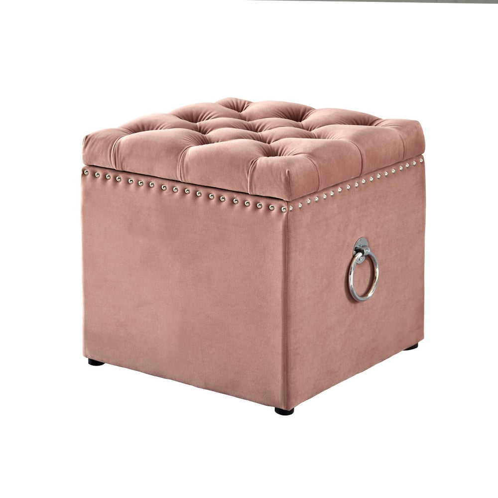 HomeRoots 18" Elegant Tufted Storage Ottoman - Stylish Accent Piece with Hidden Compartment for Any Room Blush/Chrome, Velvet Velvet 490684