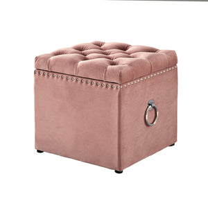 Homeroots 18" Blush Velvet And Black Tufted Storage Blush,Chrome,Velvet  490684