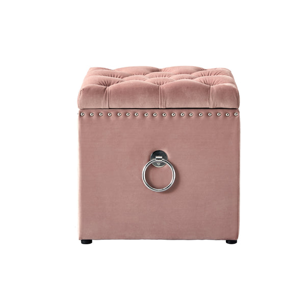 Homeroots 18" Blush Velvet And Black Tufted Storage Blush,Chrome,Velvet  490684
