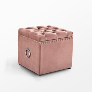 Homeroots 18" Blush Velvet And Black Tufted Storage Blush,Chrome,Velvet  490684