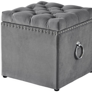 Homeroots 18" Gray Velvet And Black Tufted Storage Grey,Velvet  490685