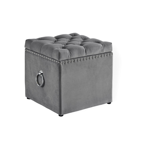 Homeroots 18" Gray Velvet And Black Tufted Storage Grey,Velvet  490685