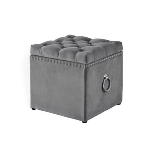 Homeroots 18" Gray Velvet And Black Tufted Storage Grey,Velvet  490685