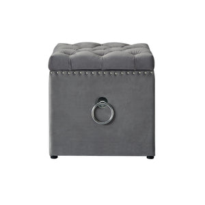 Homeroots 18" Gray Velvet And Black Tufted Storage Grey,Velvet  490685