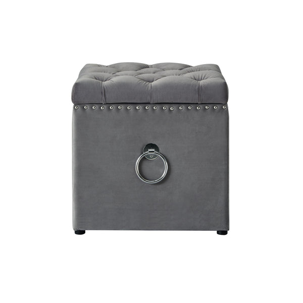 Homeroots 18" Gray Velvet And Black Tufted Storage Grey,Velvet  490685