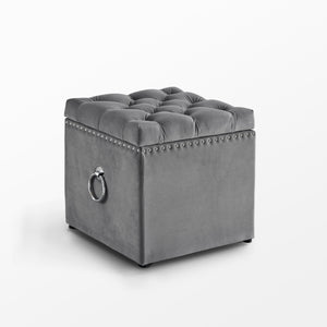 Homeroots 18" Gray Velvet And Black Tufted Storage Grey,Velvet  490685