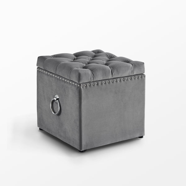 Homeroots 18" Gray Velvet And Black Tufted Storage Grey,Velvet  490685