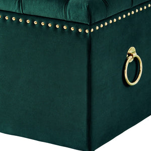 Homeroots 18" Hunter Green Velvet And Black Tufted Storage Hunter Green,Gold,Velvet  490686