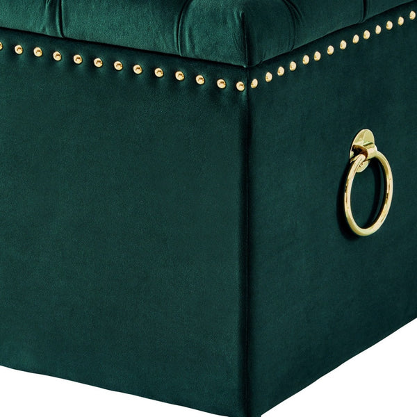 Homeroots 18" Hunter Green Velvet And Black Tufted Storage Hunter Green,Gold,Velvet  490686