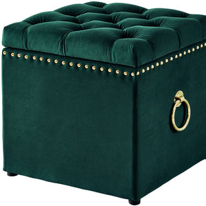 Homeroots 18" Hunter Green Velvet And Black Tufted Storage Hunter Green,Gold,Velvet  490686