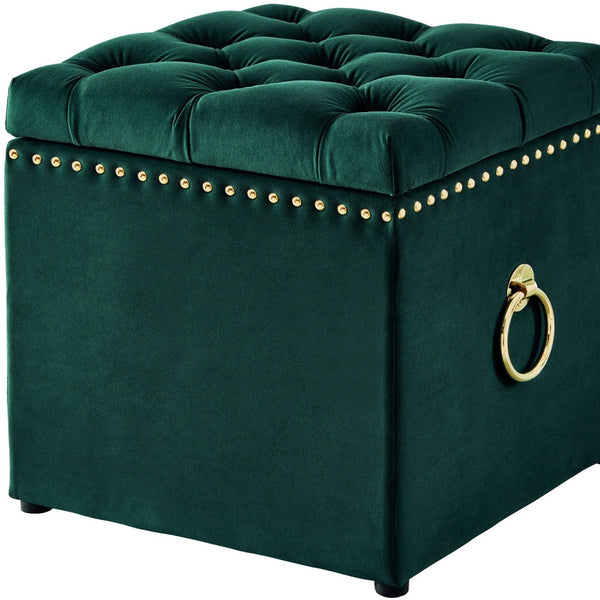 Homeroots 18" Hunter Green Velvet And Black Tufted Storage Hunter Green,Gold,Velvet  490686