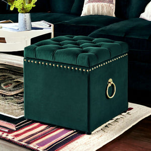 Homeroots 18" Hunter Green Velvet And Black Tufted Storage Hunter Green,Gold,Velvet  490686