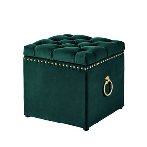 Homeroots 18" Hunter Green Velvet And Black Tufted Storage Hunter Green,Gold,Velvet  490686
