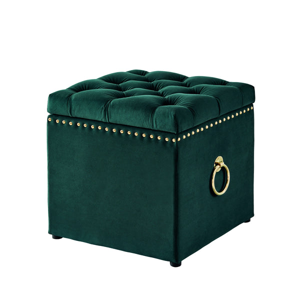 Homeroots 18" Hunter Green Velvet And Black Tufted Storage Hunter Green,Gold,Velvet  490686