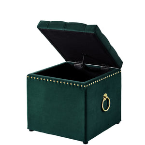 Homeroots 18" Hunter Green Velvet And Black Tufted Storage Hunter Green,Gold,Velvet  490686