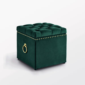 Homeroots 18" Hunter Green Velvet And Black Tufted Storage Hunter Green,Gold,Velvet  490686