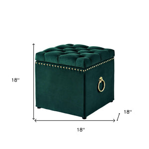 HomeRoots 18" Elegant Tufted Storage Ottoman - Stylish Accent Piece with Hidden Compartment for Any Room Hunter Green/Gold, Velvet Velvet 490686