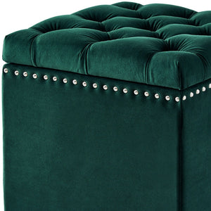 Homeroots 18" Hunter Green Velvet And Black Tufted Storage Hunter Green,Chrome,Velvet  490687