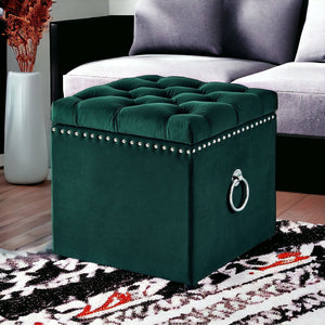 Homeroots 18" Hunter Green Velvet And Black Tufted Storage Hunter Green,Chrome,Velvet  490687