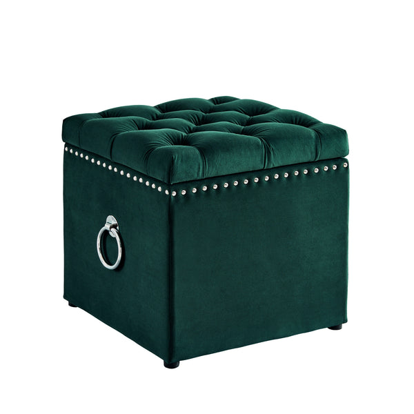 Homeroots 18" Hunter Green Velvet And Black Tufted Storage Hunter Green,Chrome,Velvet  490687