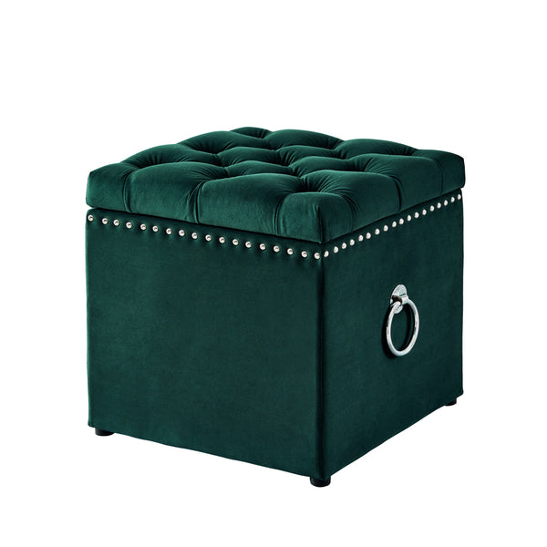 Homeroots 18" Hunter Green Velvet And Black Tufted Storage Hunter Green,Chrome,Velvet  490687