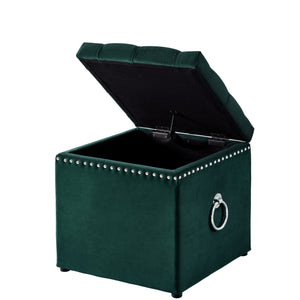 Homeroots 18" Hunter Green Velvet And Black Tufted Storage Hunter Green,Chrome,Velvet  490687