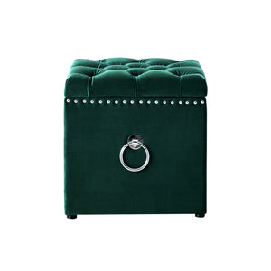 Homeroots 18" Hunter Green Velvet And Black Tufted Storage Hunter Green,Chrome,Velvet  490687