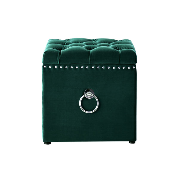 Homeroots 18" Hunter Green Velvet And Black Tufted Storage Hunter Green,Chrome,Velvet  490687