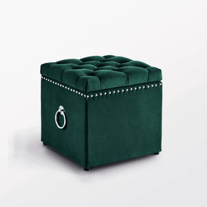 Homeroots 18" Hunter Green Velvet And Black Tufted Storage Hunter Green,Chrome,Velvet  490687