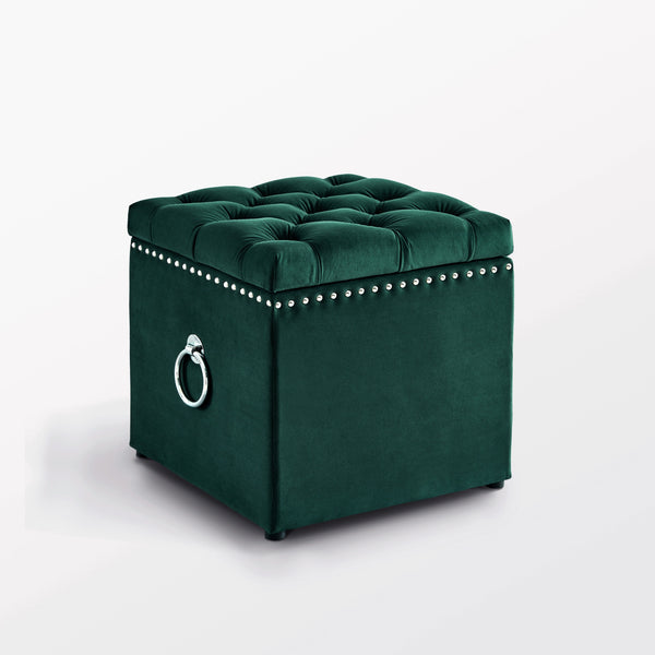 Homeroots 18" Hunter Green Velvet And Black Tufted Storage Hunter Green,Chrome,Velvet  490687