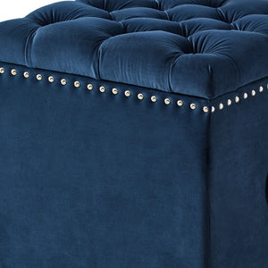 Homeroots 18" Navy Blue Velvet And Black Tufted Storage Navy,Velvet  490688