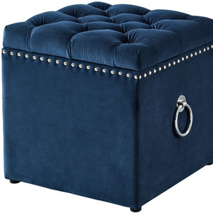 Homeroots 18" Navy Blue Velvet And Black Tufted Storage Navy,Velvet  490688