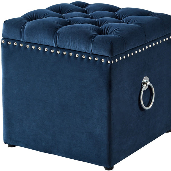 Homeroots 18" Navy Blue Velvet And Black Tufted Storage Navy,Velvet  490688