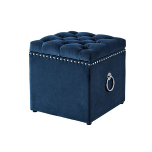 Homeroots 18" Navy Blue Velvet And Black Tufted Storage Navy,Velvet  490688