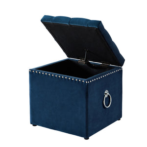 Homeroots 18" Navy Blue Velvet And Black Tufted Storage Navy,Velvet  490688