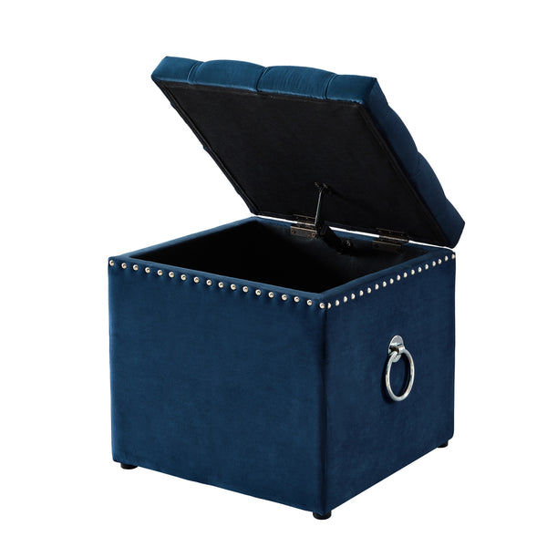 Homeroots 18" Navy Blue Velvet And Black Tufted Storage Navy,Velvet  490688