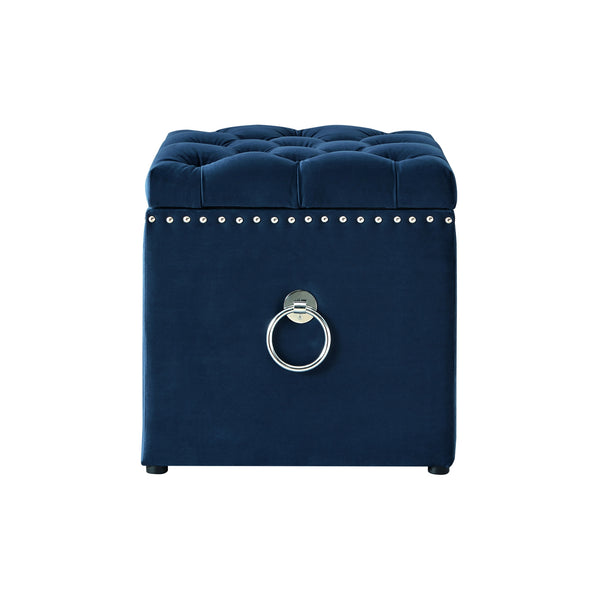 Homeroots 18" Navy Blue Velvet And Black Tufted Storage Navy,Velvet  490688