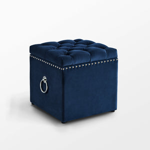 Homeroots 18" Navy Blue Velvet And Black Tufted Storage Navy,Velvet  490688