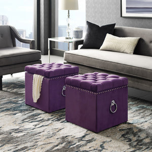 Homeroots 18" Purple Velvet And Black Tufted Storage Purple,Velvet  490689