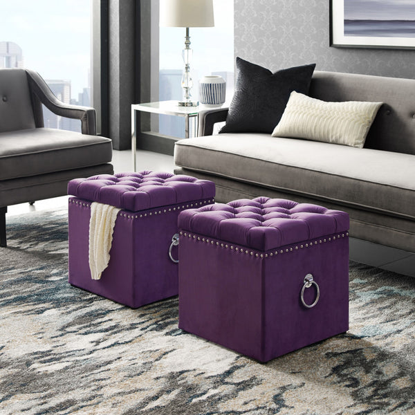 Homeroots 18" Purple Velvet And Black Tufted Storage Purple,Velvet  490689